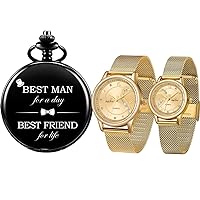 SIBOSUN Best Men for Wedding or Proposal - Engraved Best Man Pocket Watch Valentine's Romantic His and Hers Wrist Watches with Luxury Rose Gift Box
