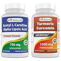 Best Naturals Acetyl L-Carnitine and Alpha Lipoic Acid 750 mg & Turmeric Curcumin 1500mg/Serving with Bioperine