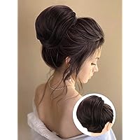 Hair Bun Clip in Short Ponytail Dark Brown Bun Hairpieces Chignon with Comb Updo Synthetic Drawstring Bun Hair Extensions for Womem