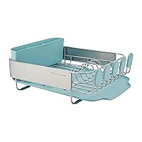 KitchenAid Compact Space Saving Rust Resistant Dish Rack with Removable Flatware Caddy and Angled Self Draining Drainboard, 12.63 x 15.87 x 5.54 Inch, Mineral Water