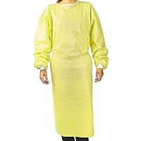 Disposable Isolation Hospital Gown, Level 2, Yellow with Knit Cuff, Fluid Resistant Non-Surgical Gown, 10 Count