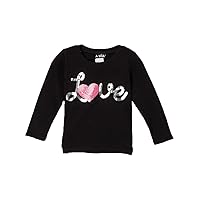Girls Black Long Sleeve T Shirt with Pink Heart Love Graphic
