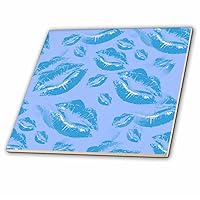 3dRose Two Kisses Collided Lip Boyish Blue Lips Pattern - Tiles (ct_357232_1)