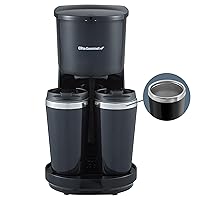 Elite Gourmet EHC116 Dual Drip Double Coffee Maker Brewer Includes Two 14 Oz Stainless Steel Interior Thermal Travel Mugs, Compatible with Coffee Grounds, Reusable Filter, Black