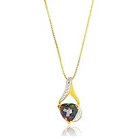 MAX + STONE 14k White Gold 8mm Cushion Cut Birthstone Solitaire Pendant Necklace for Women with 18 inch Box Chain