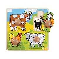 Bigjigs Toys, Farm Animals Jigsaw Puzzle, Wooden Toys, Toddler Toys, Jigsaw Puzzles for Kids, Farm Toys, Puzzles for 3 Year Olds, Fine Motor Skills Toys, Jigsaw Board