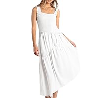 Women's 2024 Summer Maxi Dress Casual Sleeveless Square Neck Vacation Long Dress Elegant Flowy Tiered Tank Dress