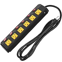 Metal Power Strip Individual Switches 6 Outlets, Heavy Duty Power Strip Surge Protector for Appliances, 10 FT Extension Cord Strip, 1200J Surge Protector 15A 120V 1800W Yellow.