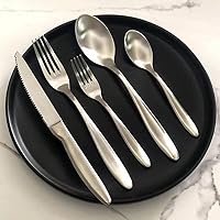 Matte Silver Silverware Set for 16, Premium 18/10 Stainless Steel Flatware Cutlery Utensil Set Durable Home Kitchen Eating Tableware Set,Include Fork Knife Spoon Set for Home Restaurant Hotel 80 Piece
