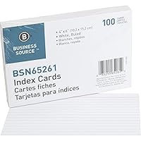 Business Source 65261 Index Cards, Ruled, 72 lb., 4-Inch x6-Inch , 100/PK, White