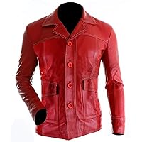 Mens Fight Tyler Durden Brad Costume Coat Motorcycle Retro Racing Biker Red Faux Leather Jacket