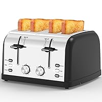 Toaster 4 Slice,Retro Stainless Steel Toater with 7 Shade Settings,Best Prime Toaster for Waffles, 4 Slice Wide Solt Toaster with 3 Mode，Bagels and More Lainsten Toaster T-527（Black）