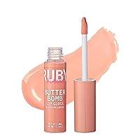 Ruby Kisses Lip Gloss Butter Bomb Gloss Non-Sticky Lip Gloss Vitamin E Natural Nude Lip Makeup - 7.8mL (0.26 US fl.oz) (Babydoll)