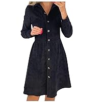 Winter Dresses for Women 2022 Corduroy Long Sleeve Button Down Solid Color Shirts Tunic Dress