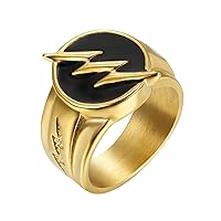 Men's Stainless Steel Biker Thunder Bolt Signet Party Ring