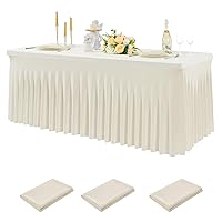 6ft Spandex Table Cloth for Standard Folding Tables-3Pack Ivory Table Cloth Table Protector for Party, Wedding, Cocktail, Banquet, Festival
