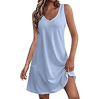 Tank Swing Dress with Pockets for Women Summer Solid Color/Gradient Print Scoop Neck Sleeveless Elegant Dress