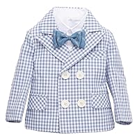 Boys' Small Checked Blazer Double Breasted Party Groom Banquet Suit Jacket