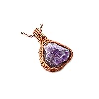 Amethyst Druzy Necklace, Designer Necklace, Copper Wire Wrapped Gemstone Necklace Jewelry KL-1235