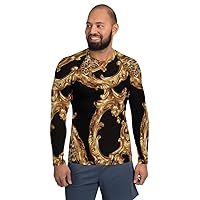 Men's Rash Guard Long Sleeve Sportswear Black Animal Gold Baroque