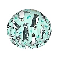 Cute Penguins Print Soft Shower Cap for Women, Reusable Environmental Protection Hair Bath Caps