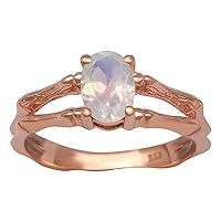 925 Sterling Silver White Moonstone Natural Rose Gold Plating Stack Ring