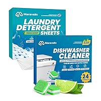 MARAVELLO Eco Friendly Laundry Detergent Sheets 120 Loads and Dishwasher Cleaner 24 Tablets Bundle