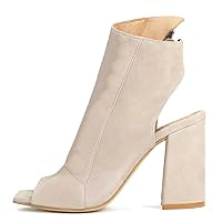 Women Open Peep Toe Booties Chunky Block High Heel Side Zipper Ankle Boots Square Toe Suede Backless Summer Booties Sandals Cutout Office Work Party Fashion Elegant Dance Shoes 4-11 M US