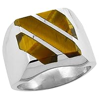Sterling Silver Tiger Eye Ring for Men Square Triple Diagonal Solid Back Handmade, size 10.5