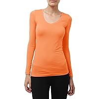 NE PEOPLE Womens Comfy Lightweight Basic Solid Elastic Long Sleeve V Neck T Shirt