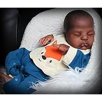 Angelbaby Cute Life Like 20 Inch Reborn Baby Doll Black Boy Sleeping, Realistic New Born African American Baby in Silicone Biracial Doll with Clothes Best Gift Sets for Adults & Kids