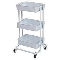 ECR4Kids 3-Tier Metal Rolling Utility Cart, Multipurpose Storage, White