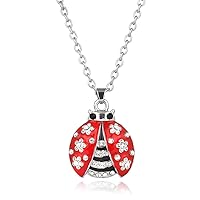 Ladybug Charm Pendant Fashionable Necklace - Enamel - Sparkling Crystal - 17