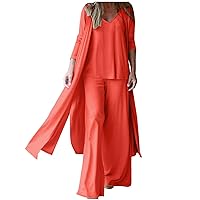Women's Flowy Outfits Solid Dressy Casual Matching Suit Long Sleeve Shirt and Wide Leg Pants Set Vacation Outfit
