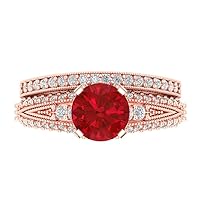 Clara Pucci 2.15 ct Round Cut Solitaire Accent Simulated Pink Tourmaline Modern Wedding Art Deco Statement Ring Band set 18k Rose Gold