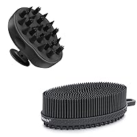 FREATECH Dual-Sided Silicone Body Scrubber and Shampoo Brush Hair Scalp Massager Set, Black