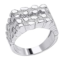 Silver Nugget Ring - Solid 925 Sterling Silver Ring - Iced Baguette Diamond Ring - Sizes 6-13 Great Ring For Men Or Ladies