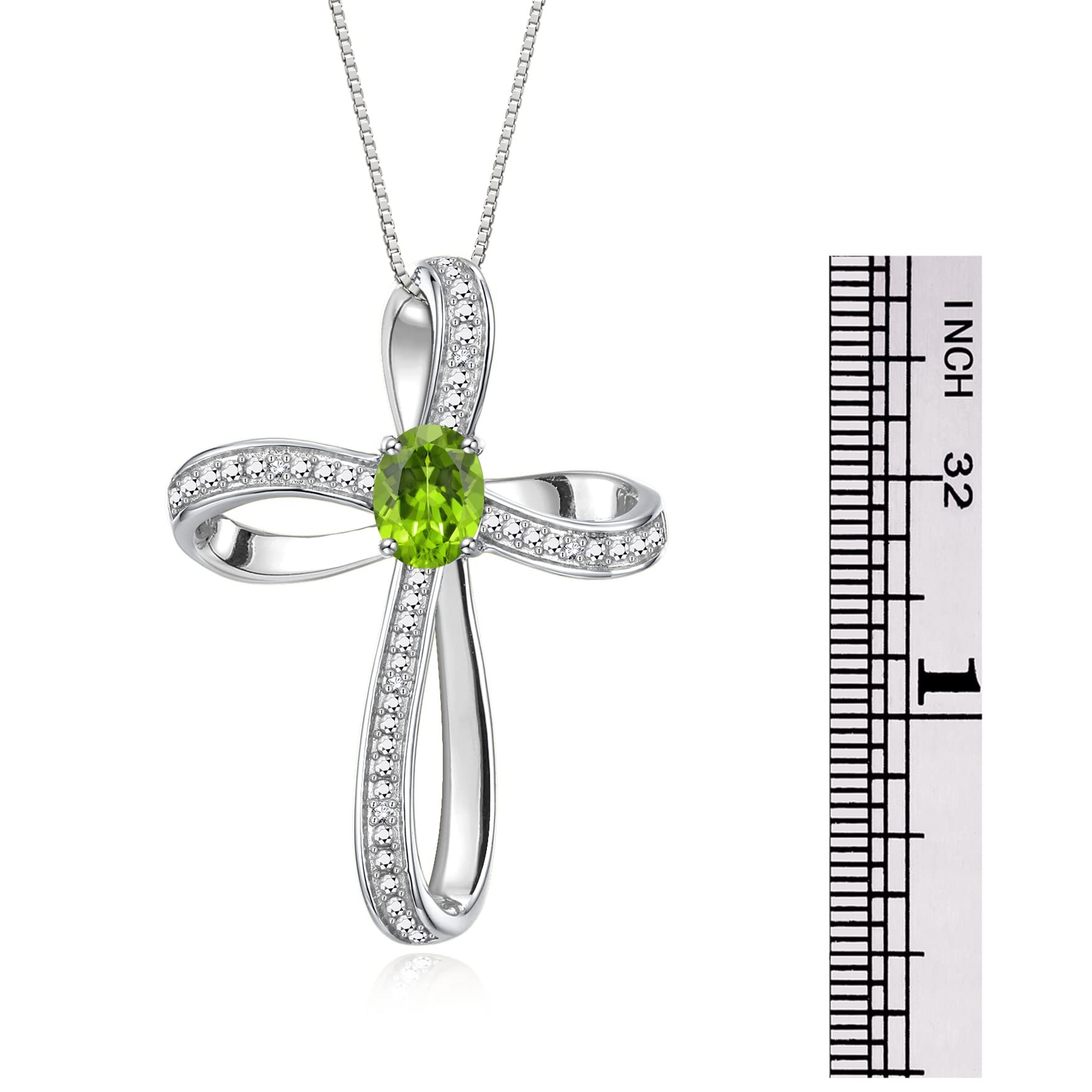 Rylos Sterling Silver Cross Necklace: Gemstone & Diamond Pendant, 18 Chain, 8X6MM Birthstone, Elegant Women's Jewelry