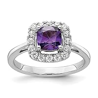 14k WhiteGold Lab Grown Diamond and Amethyst Halo Ring Jewelry for Women