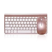 ZTZ 2.4G Mini USB Keyboard with Silent Mouse Combo for Laptop/Desktop/Table and PC, Ultra Slim Portable Mute Wireless Keyboard and Mouse Combo (USB Receiver in Keyboard) (Pink Gold)