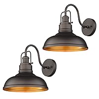 zeyu Gooseneck Wall Lights 2 Pack, 11 Inch Farmhouse Barn Light Fixtures Indoor and Outdoor, Metal Dome Shade in Oil Rubbed Bronze Finish, 016-1B-2PK ORB