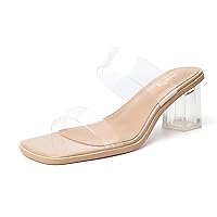 vivianly Womens Clear Heels Sandals Transparent Chunky Heels Backless Open Toe Slip on Mules Heeled Slipper Dress Shoes