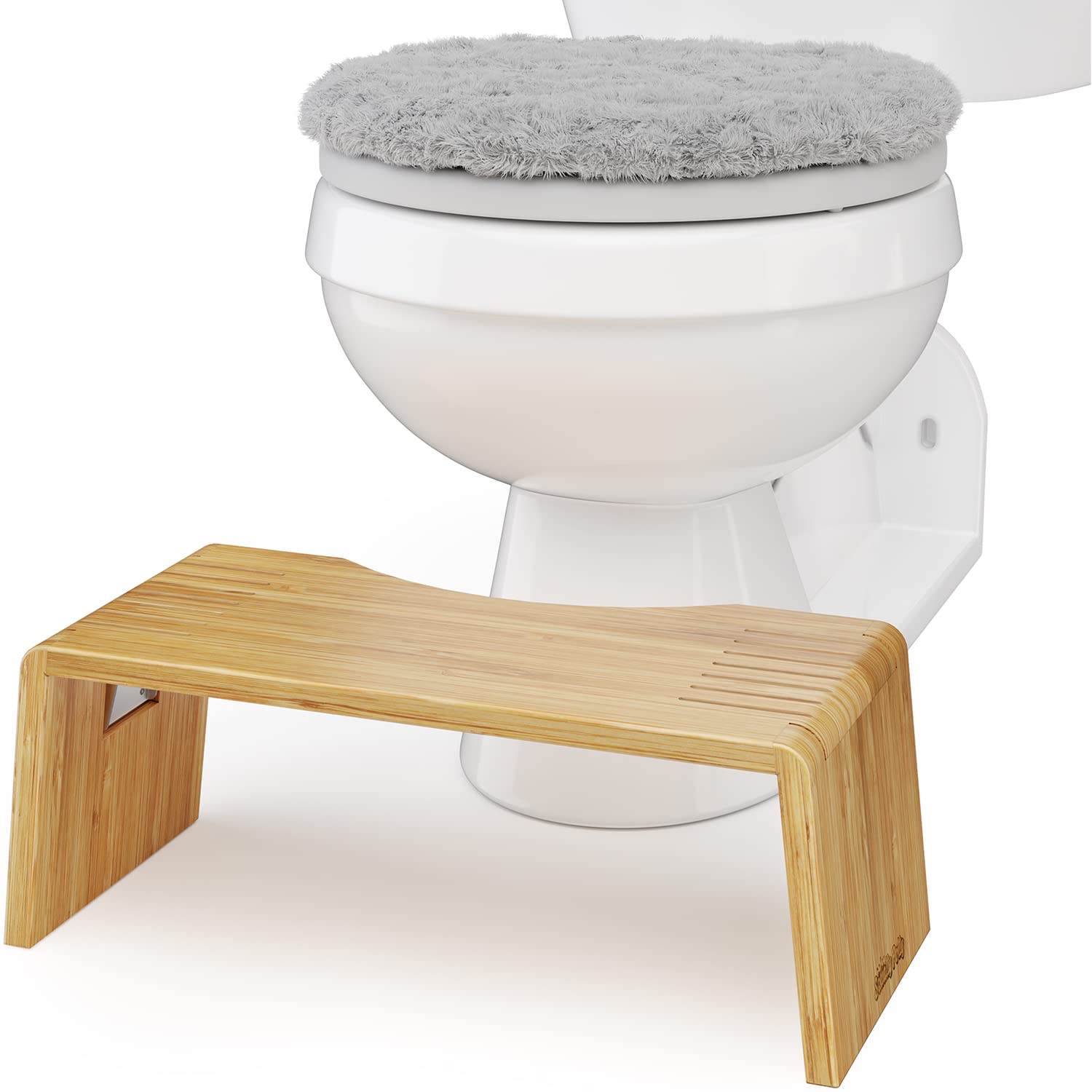 Squatty Potty Oslo Folding Bamboo Toilet Stool – 7 Inches, Collapsible Bathroom Stool for Kids and Adults – Brown, Portable and Space-Saving