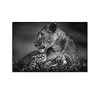 Lioness and Cubs Black and White Animal Poster Canvas Wall Art Prints for Wall Decor Room Decor Bedroom Decor Gifts 20x30inch(50x75cm) Unframe-Style