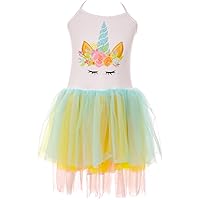 Little Girl Toddler Unicorn Halter Top Rainbow Tulle Skirt Casual Playwear Dress 2t-8
