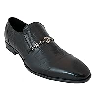 Men's Dressy Italian Mock Crocodile Look Slip on Shoes 3270 Black