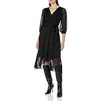 DKNY Women's Pleated Faux Wrap Dress