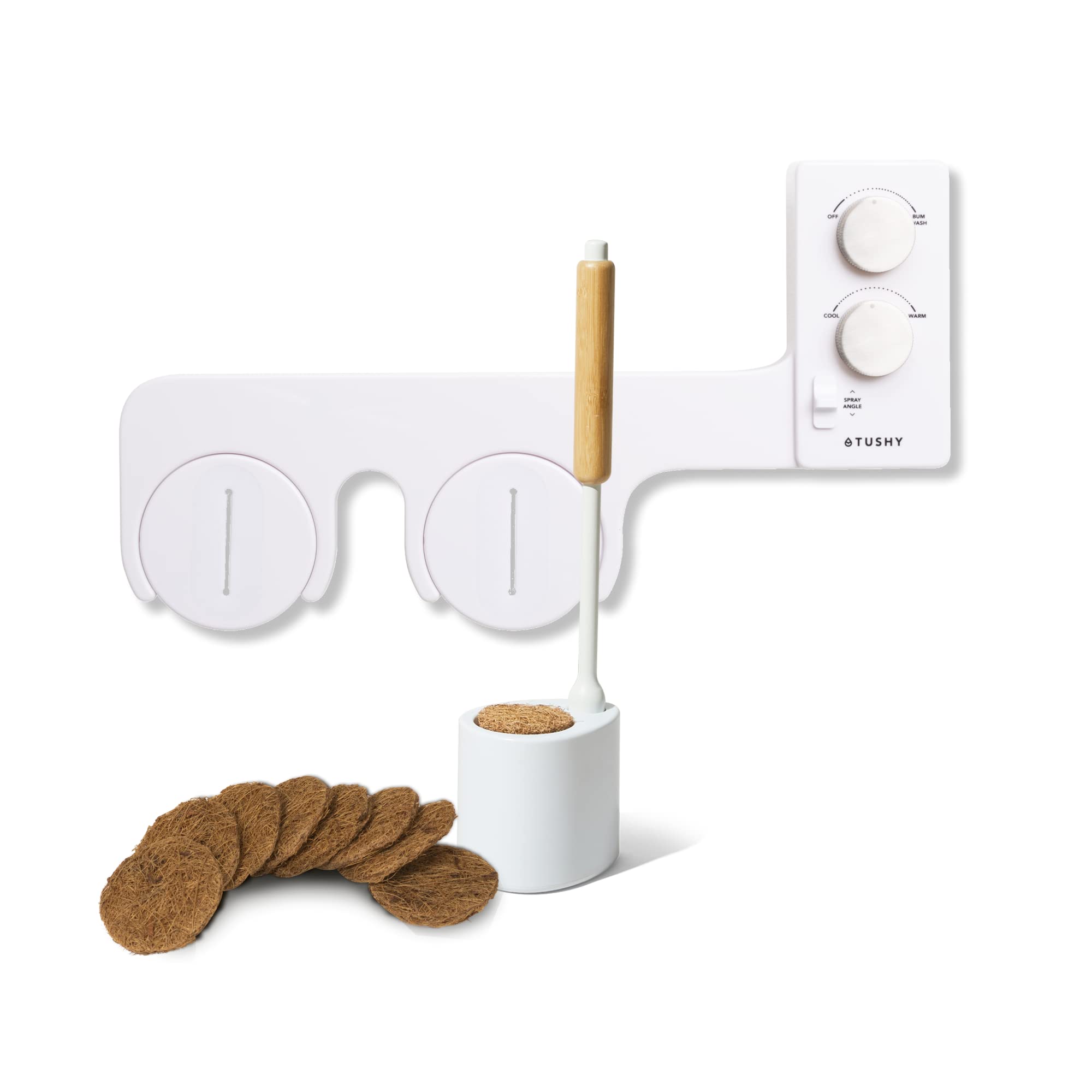 TUSHY Spa and Brush Platinum Bundle | Tushy 3.0 Warm Water Spa Bidet Attachment with Platinum Knobs + TUSHY Brush, The Conscious Toilet Brush