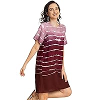 Round Neck Short Sleeve Printed Rayon Dress - Women's Casual Dress