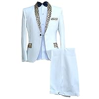 Men's Modern 2-Piece Suit Leopard Grain Shawl Lapel One Button Tuxedos for Party/Prom